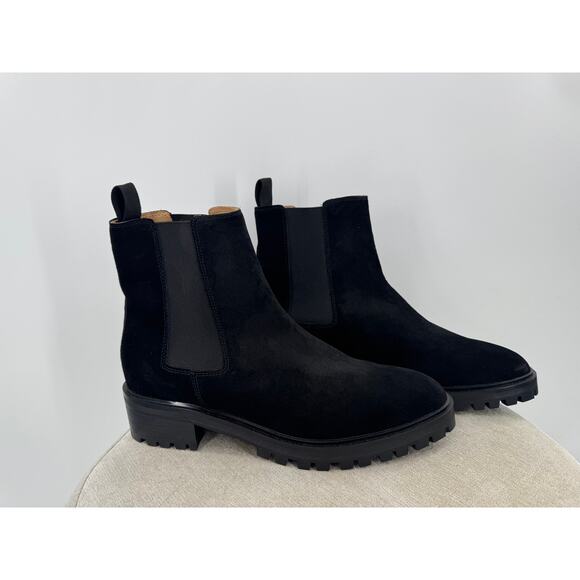 Quince Black Suede Chelsea Boot Ankle Leather Lug sole Boot NWOT 8 - Picture 6 of 7